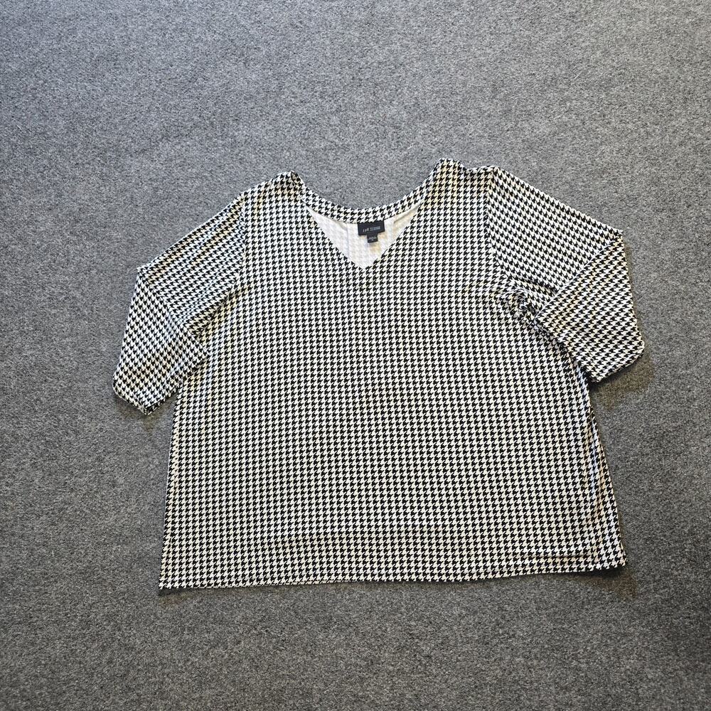 J Jill Wearever Top Womens XL Black Houndstooth Stretchy No Iron Casual Career